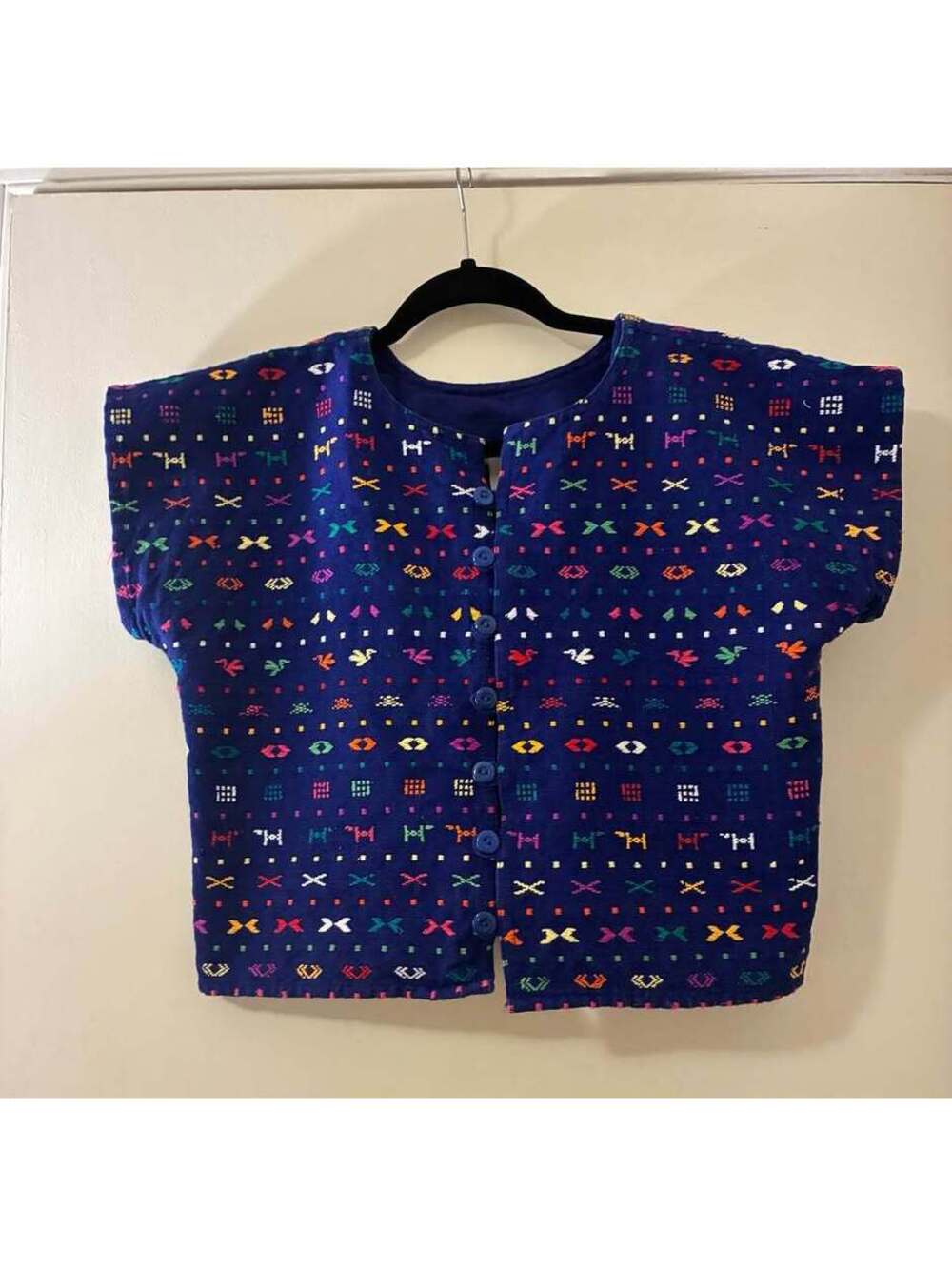 Utatlan Hand Loomed Cotton Embroidered Vest Blue